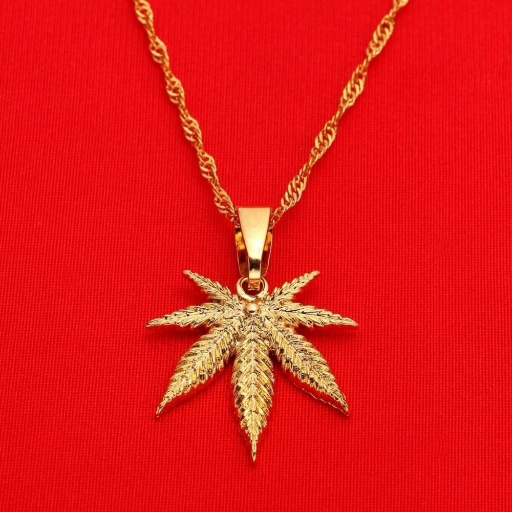 Gold weed Pendant Necklace 18inch